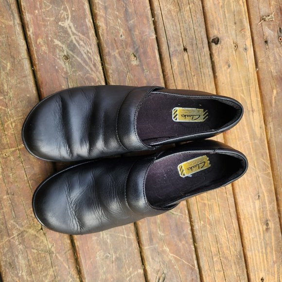 Clarks Grasp Chime Black Leather Slip Resist Slip on Work Clogs Women's Sz 8.5 M - Picture 12 of 15